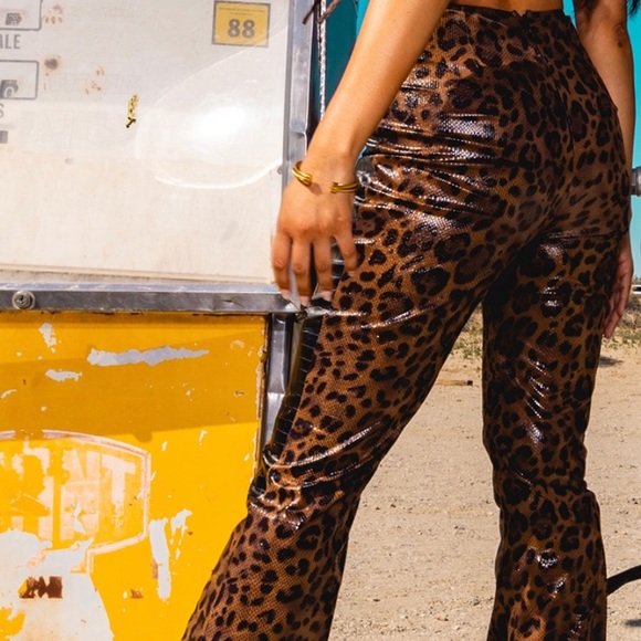 Leather leopard bootcut pants - Picture 2 of 3